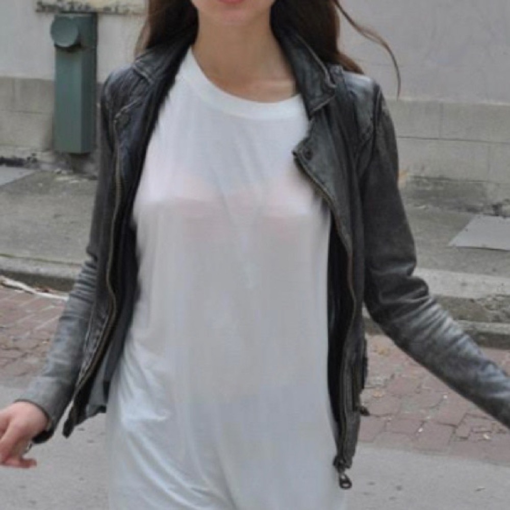 DOMA Leather Lambskin Leather Moto Charcoal Jacket XS/S